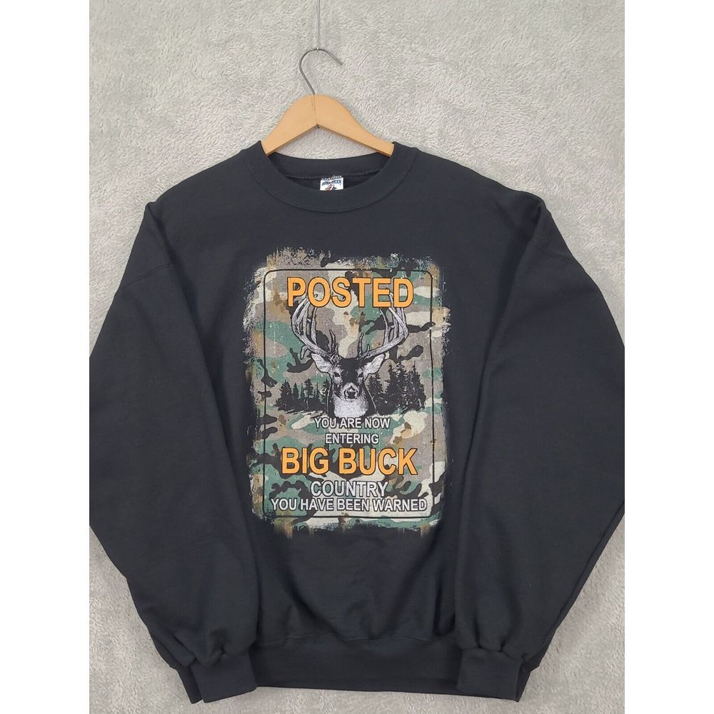 Jerzees Sweatshirt  Posted Big Buck County Men's Adult Size XL Graphic‎ Print
